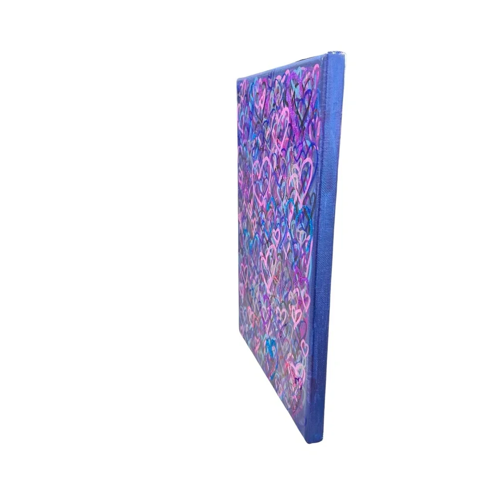 HANDCRAFTED MIXED MEDIA COLORFUL GRAFFITI HEARTS - SHADES OF PURPLE, BLUE & PINK